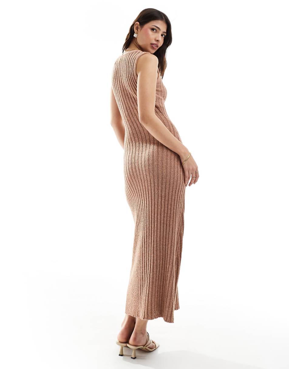 4th & Reckless ribbed knit sleeveless scoop neck maxi dress in camel