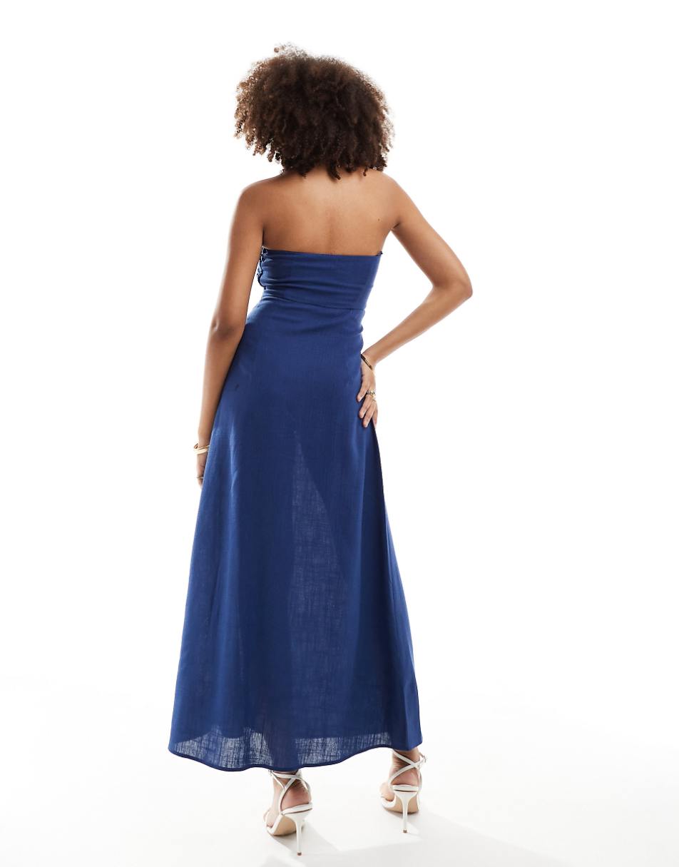 4th & Reckless linen blend bandeau cut out maxi dress in blue