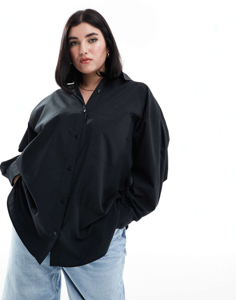 ASOS DESIGN Curve oversized shirt in black