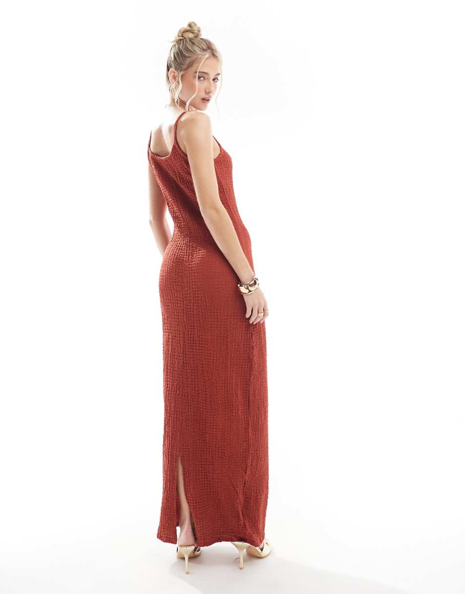 ONLY textured maxi cami dress in rust red