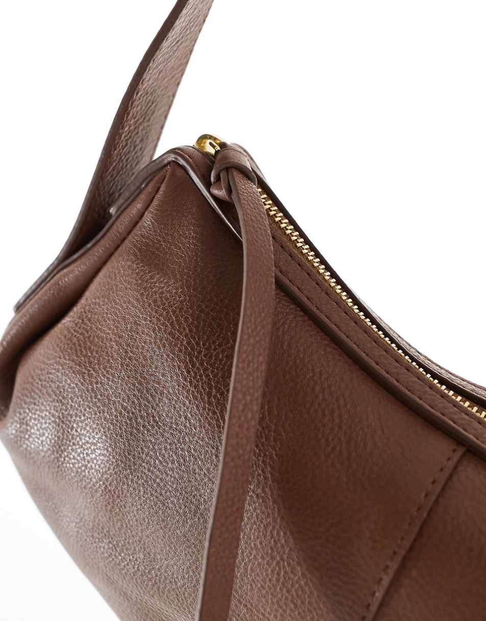 ASOS DESIGN leather sling crossbody bag with strap detail in brown