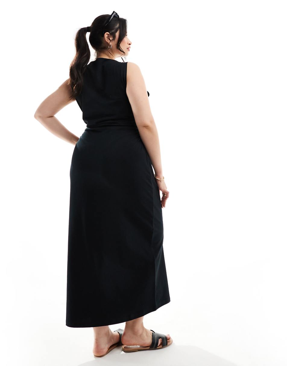 ASOS DESIGN Curve boat neck maxi dress with ruched sides in black