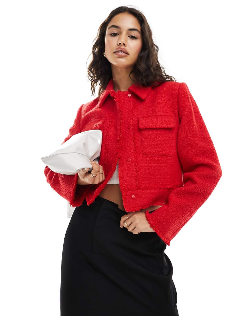 Mango cropped tailored jacket in red