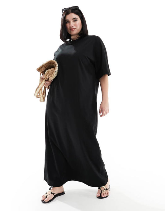 ASOS DESIGN Curve oversized midaxi T-shirt dress in black