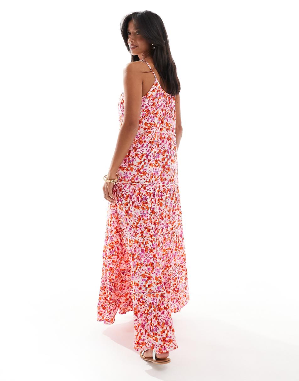 Vila Petite tiered maxi cami dress in pink floral print