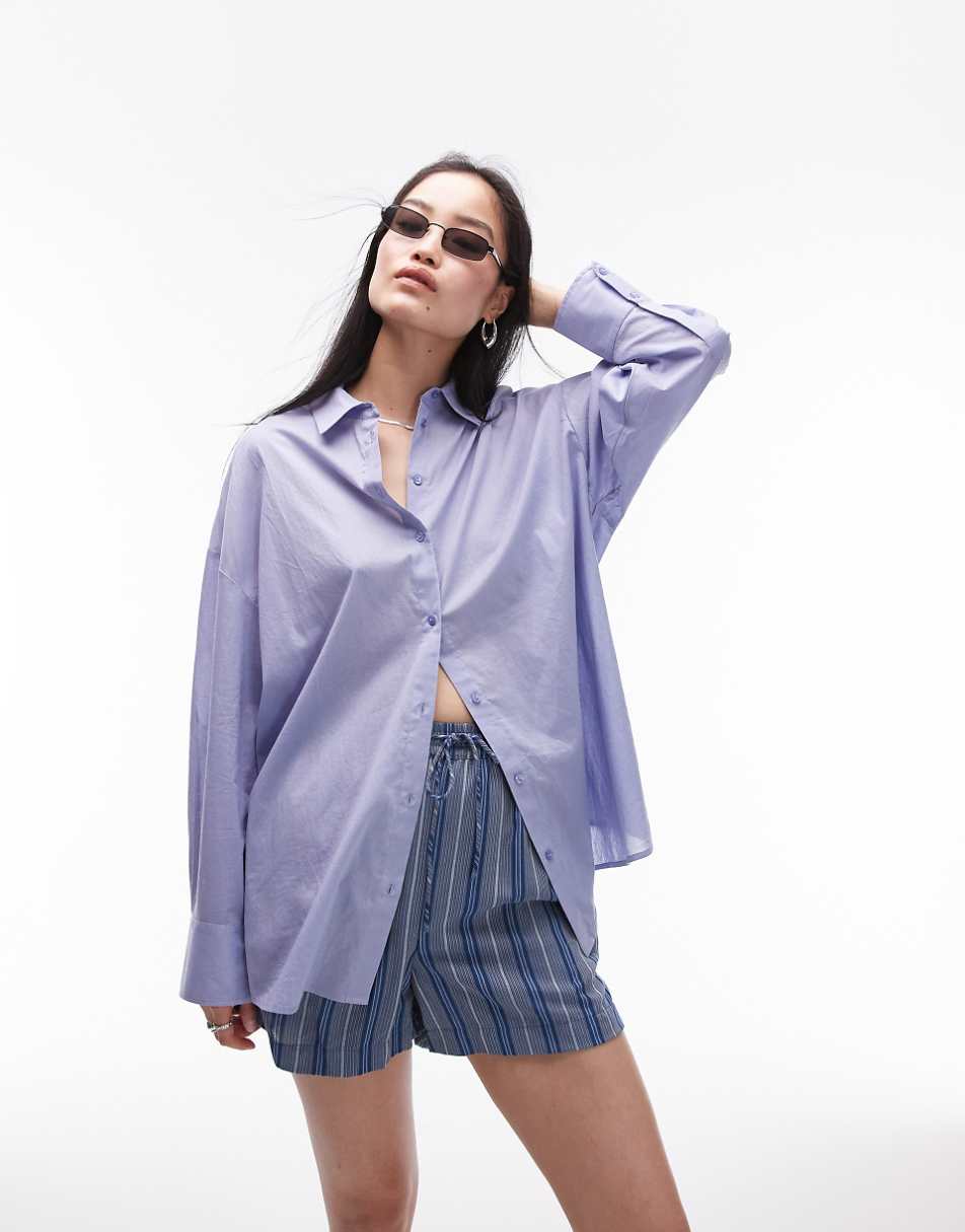 Topshop oversized cotton voile shirt in cornflower blue