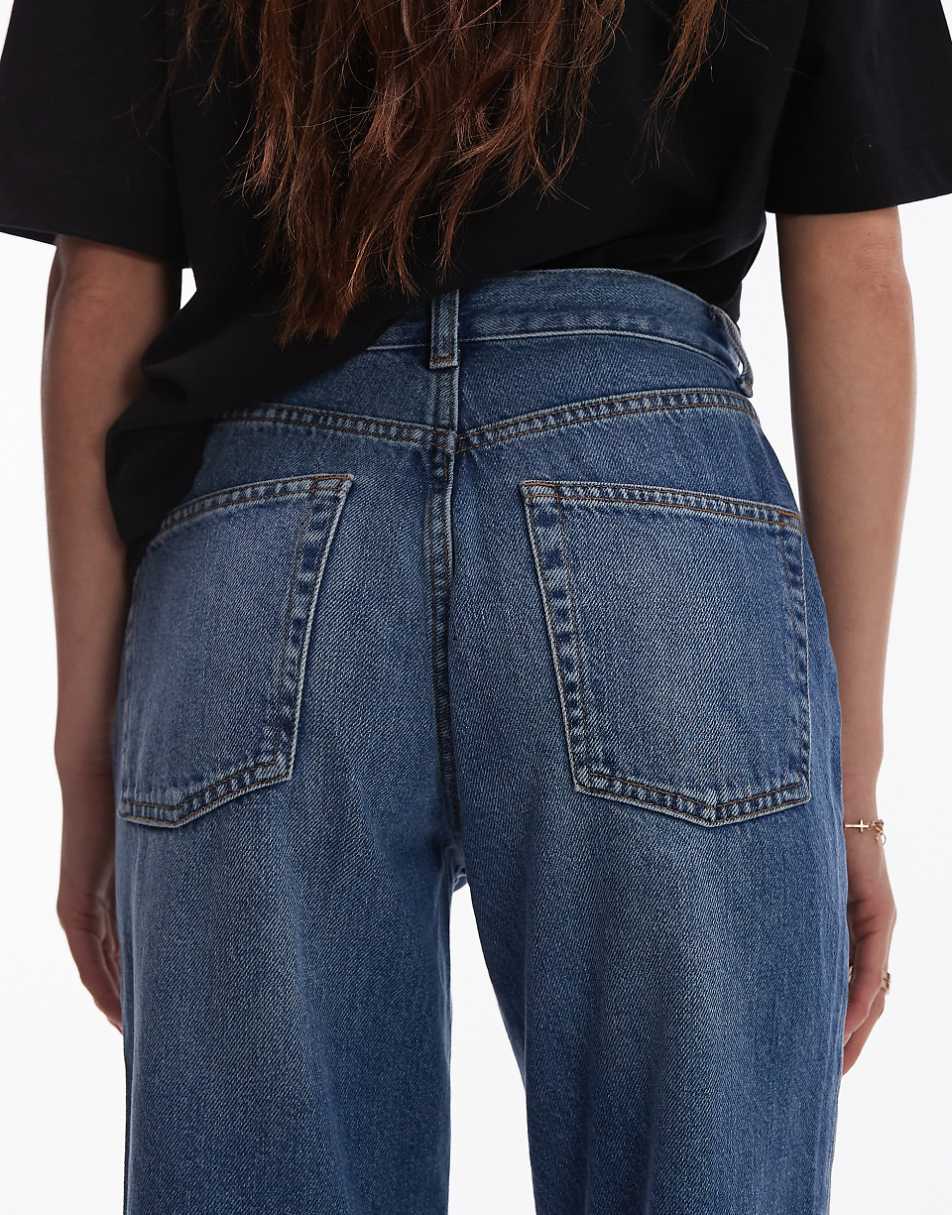 Topshop high rise straight Kort jeans in mid blue