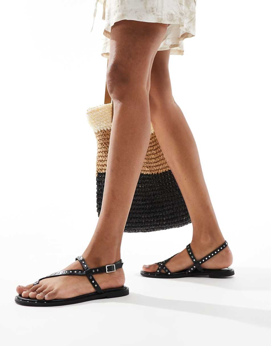 Stradivarius studded sandals in black