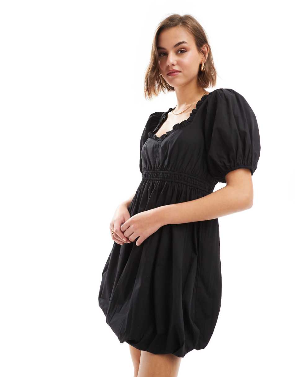 ASOS DESIGN mini puffball dress with frill edge detail in black