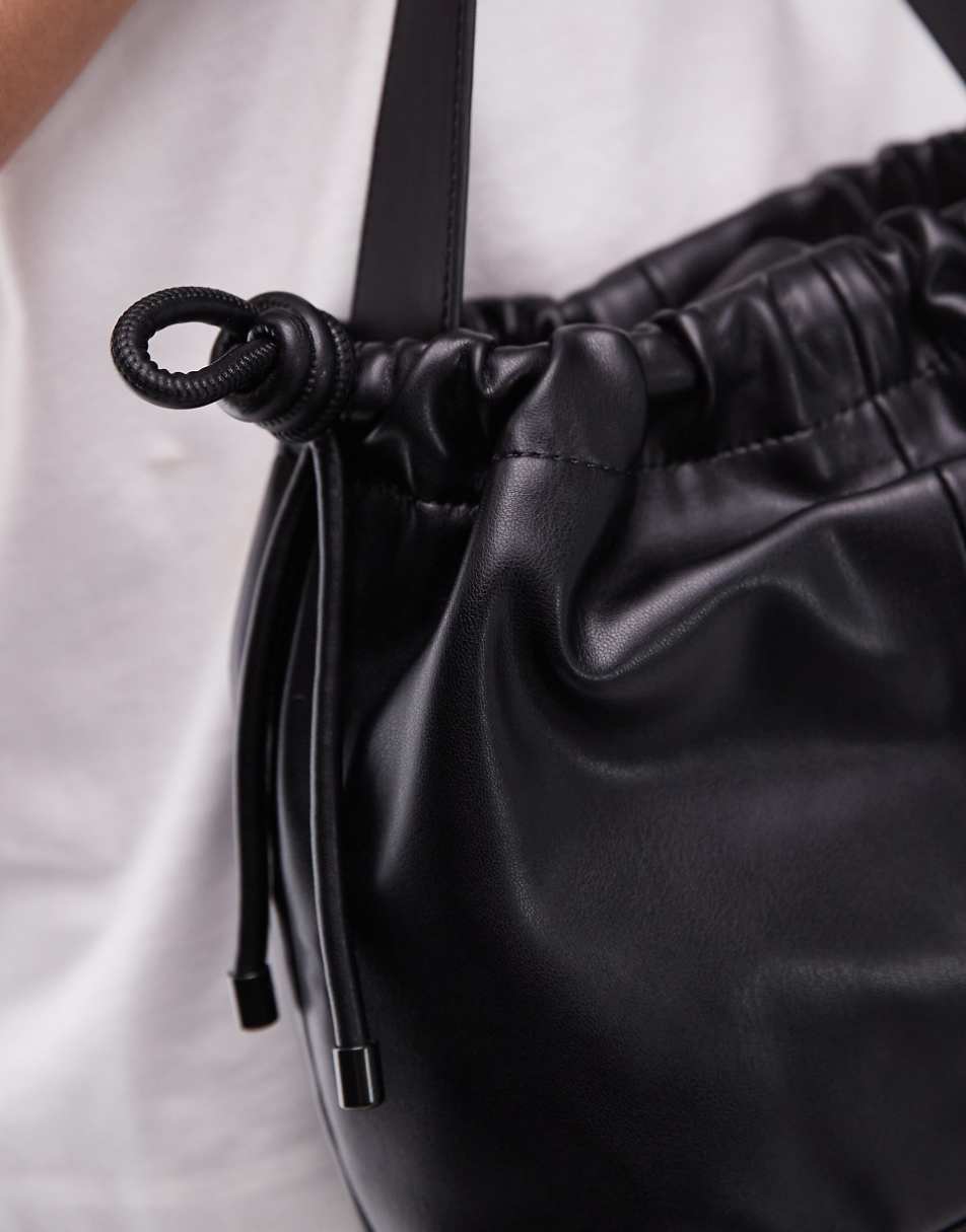 Topshop Sonny drawstring topline shoulder bag in black