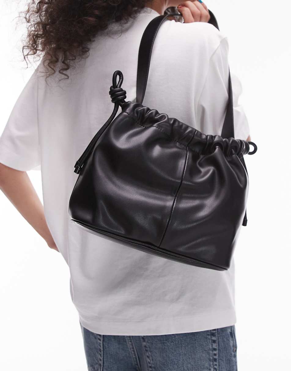 Topshop Sonny drawstring topline shoulder bag in black