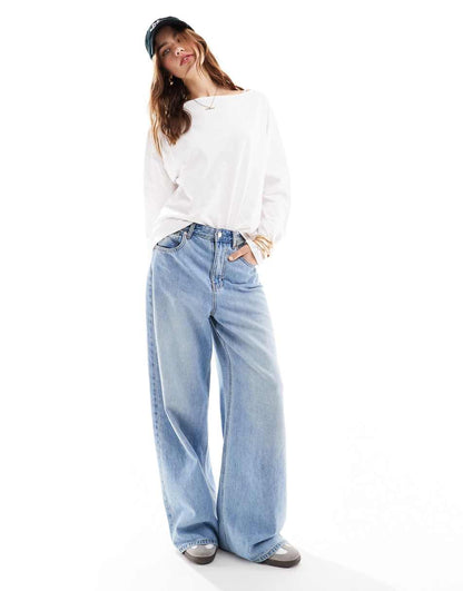 ASOS DESIGN slash neck long sleeve cotton slub T-shirt in white