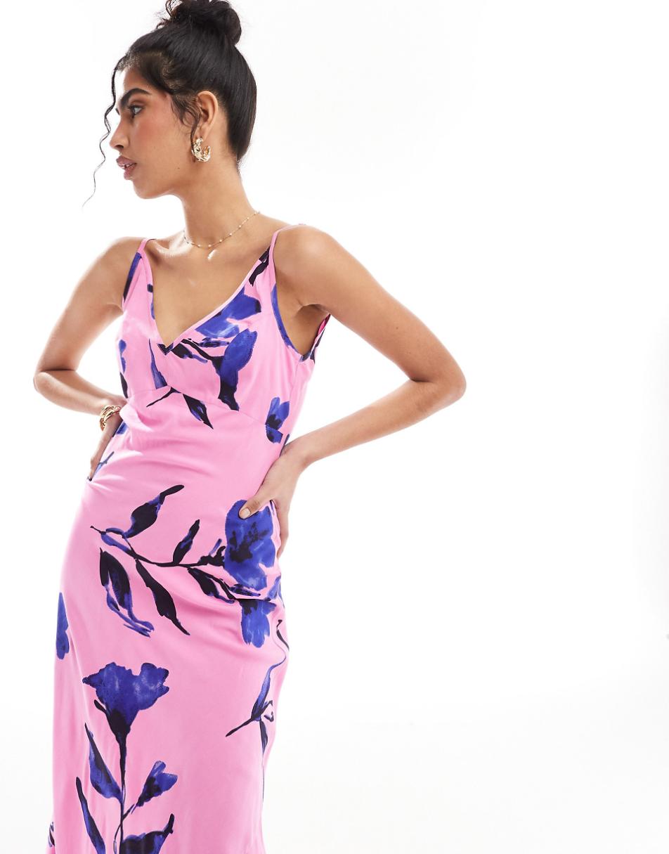 ASOS DESIGN high apex spun midi dress in pink floral print