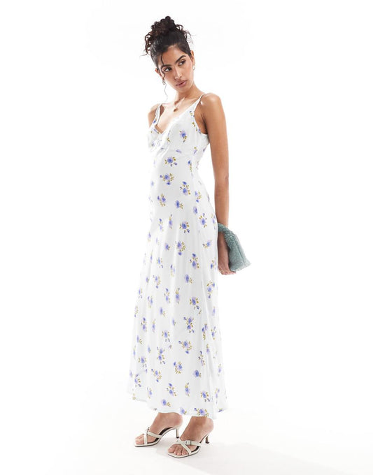 ASOS DESIGN high apex spun midi dress in blue floral print