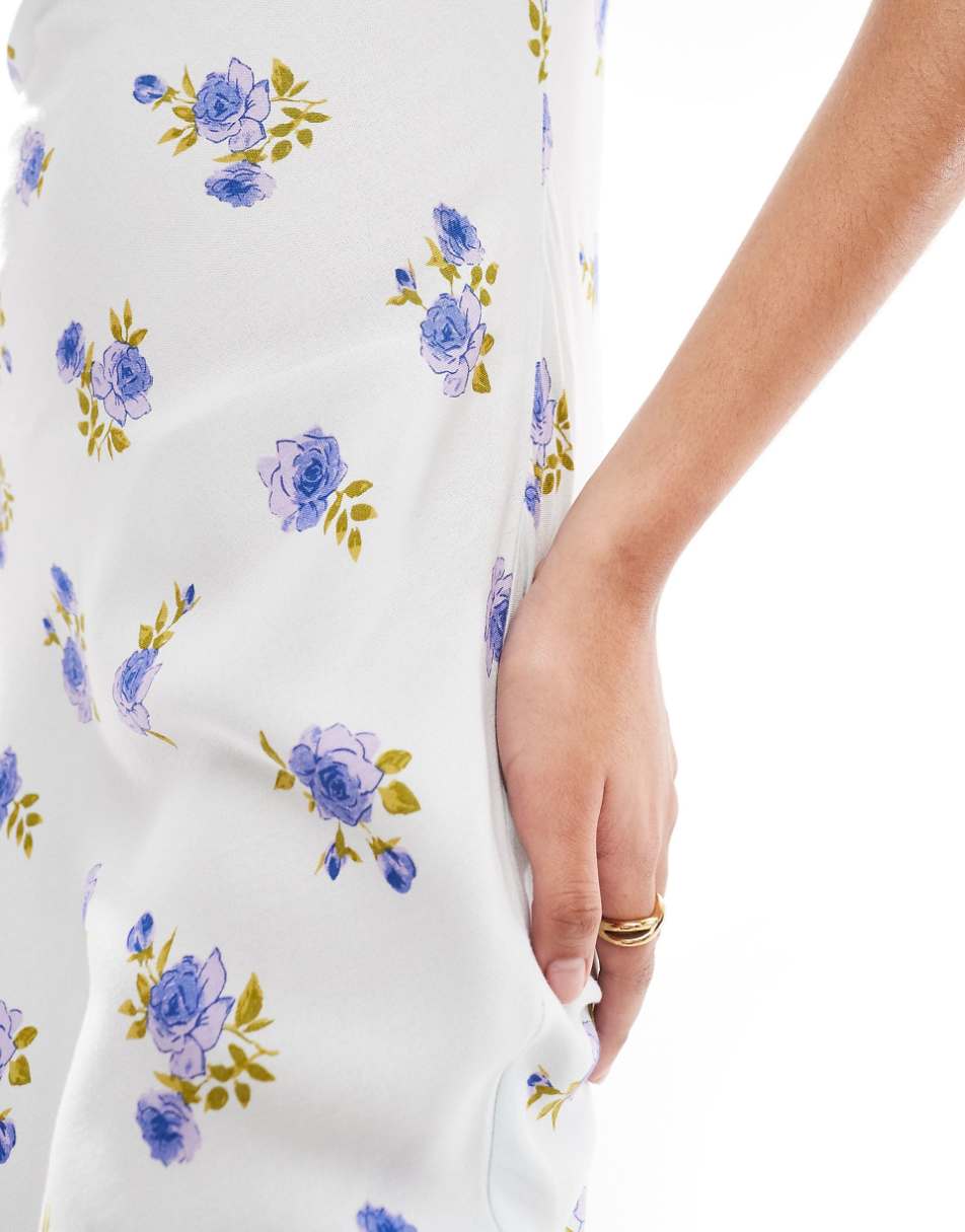 ASOS DESIGN high apex spun midi dress in blue floral print