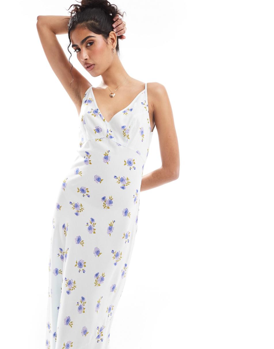 ASOS DESIGN high apex spun midi dress in blue floral print