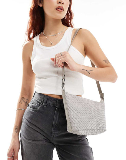 Glamorous woven detail shoulder bag in gray