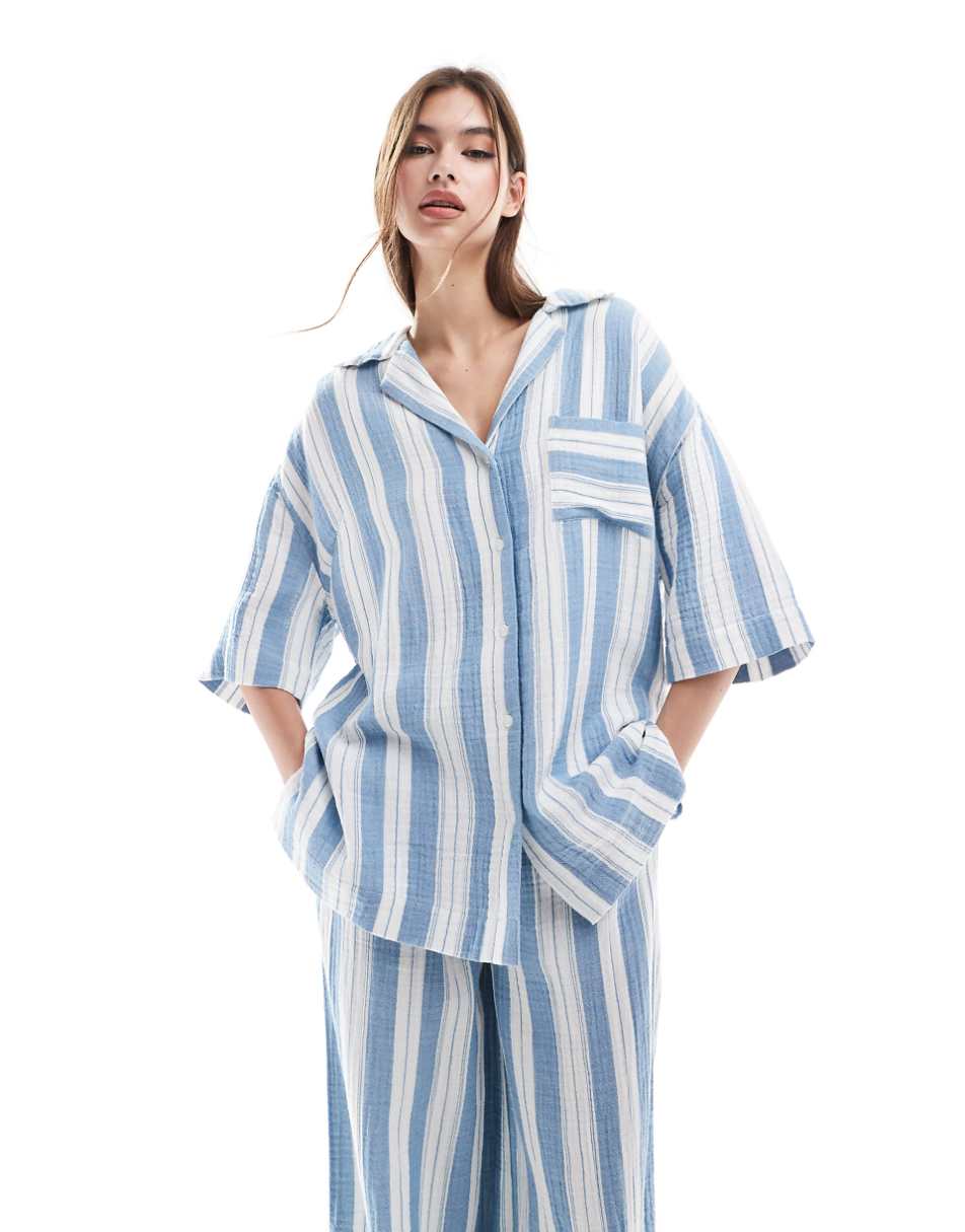 ASOS DESIGN Circular Design Collection oversized bowling shirt in pajama stripe