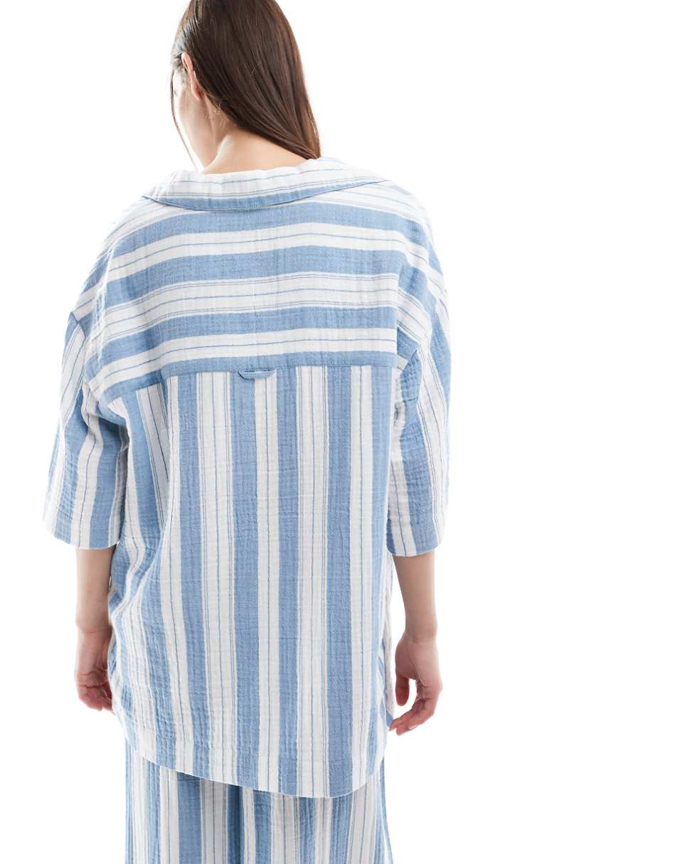 ASOS DESIGN Circular Design Collection oversized bowling shirt in pajama stripe