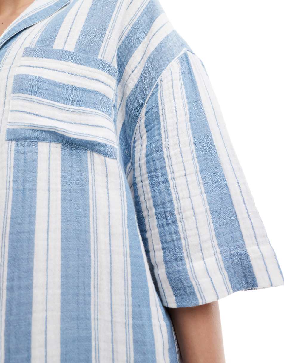 ASOS DESIGN Circular Design Collection oversized bowling shirt in pajama stripe