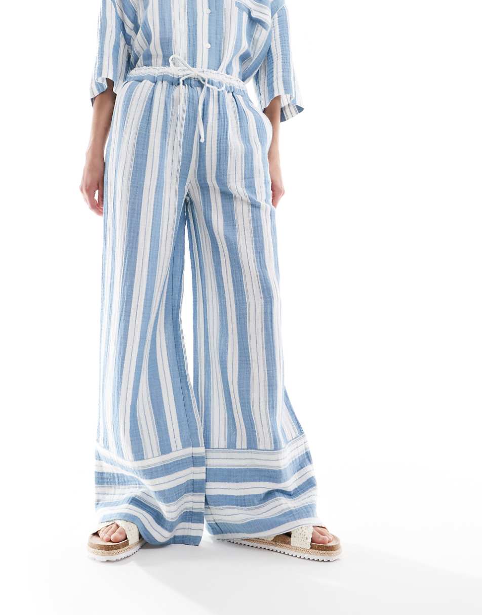 ASOS DESIGN Circular Design Collection wide leg pull on pants in pajama stripe