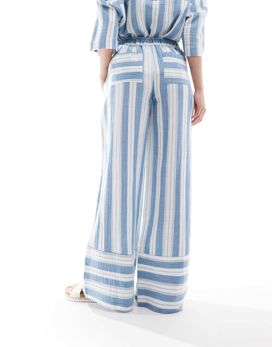 ASOS DESIGN Circular Design Collection wide leg pull on pants in pajama stripe