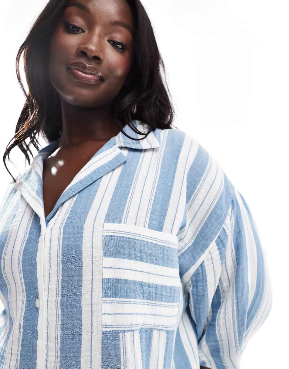 ASOS DESIGN Circular Design Collection Curve oversized bowling shirt in pajama stripe