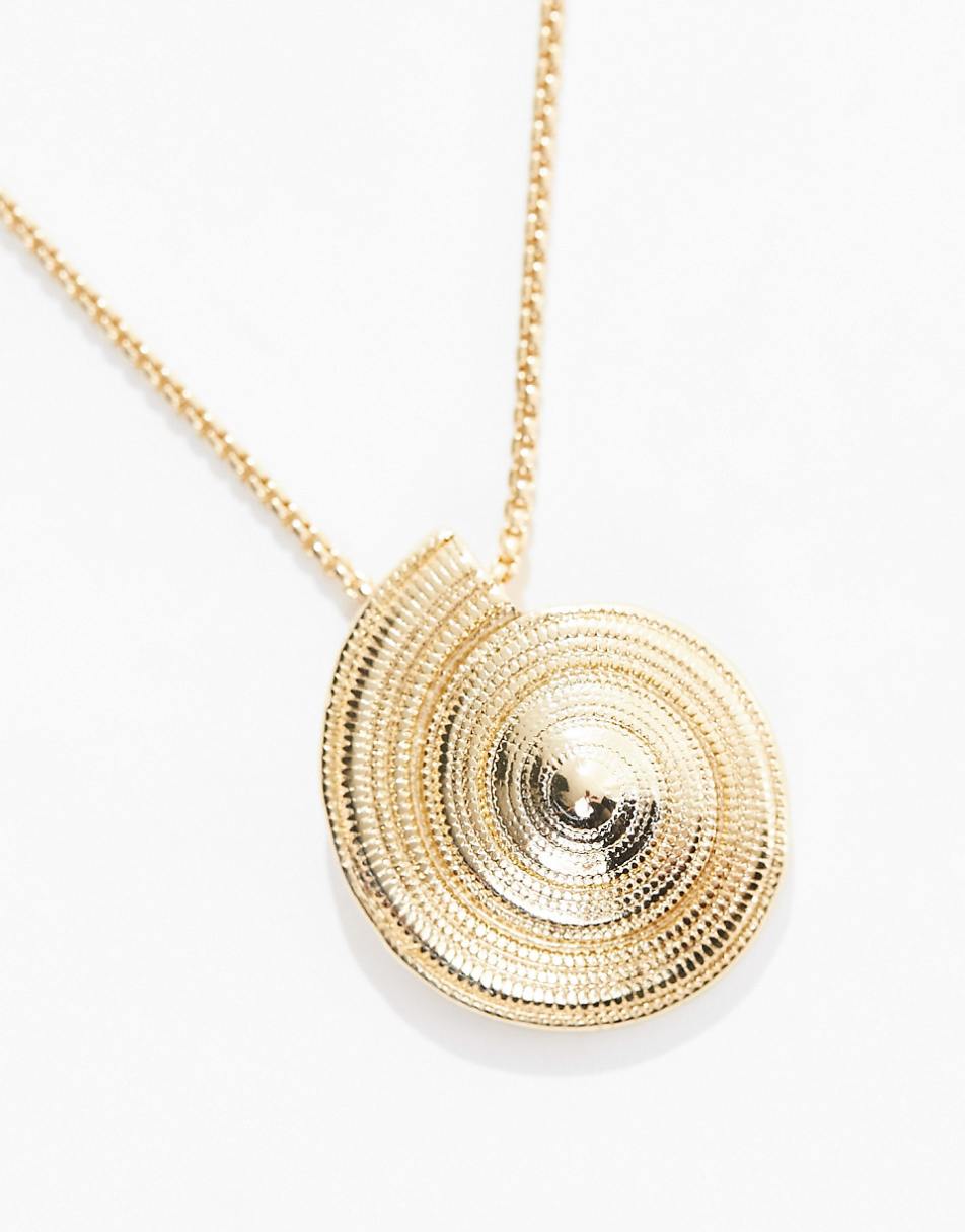 ASOS DESIGN adjustable necklace with shell charm in textured gold tone