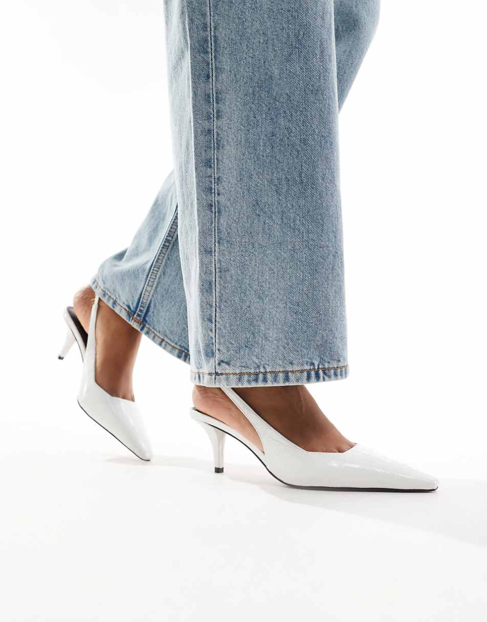 ASOS DESIGN Shake slingback kitten heels in white croc