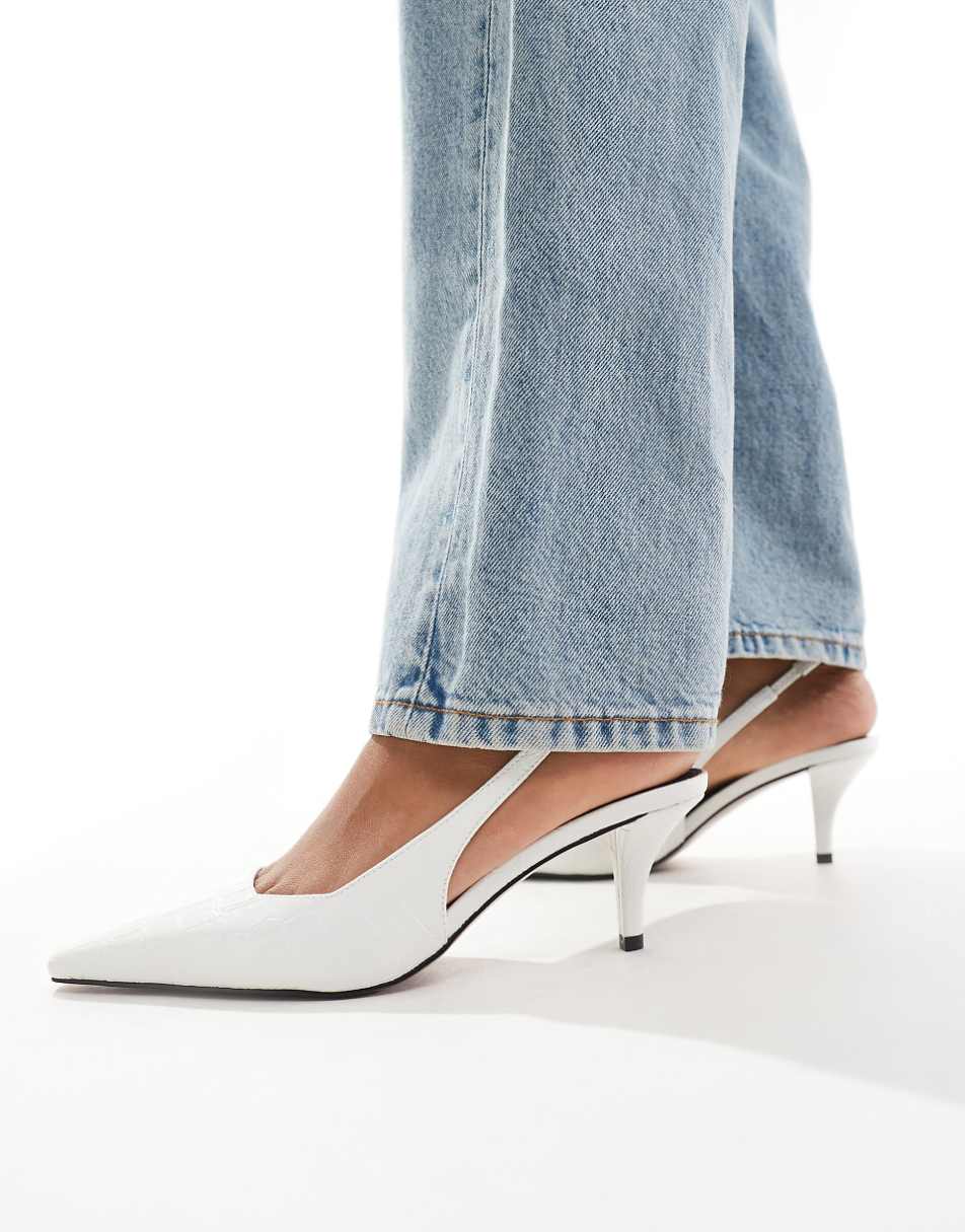 ASOS DESIGN Shake slingback kitten heels in white croc