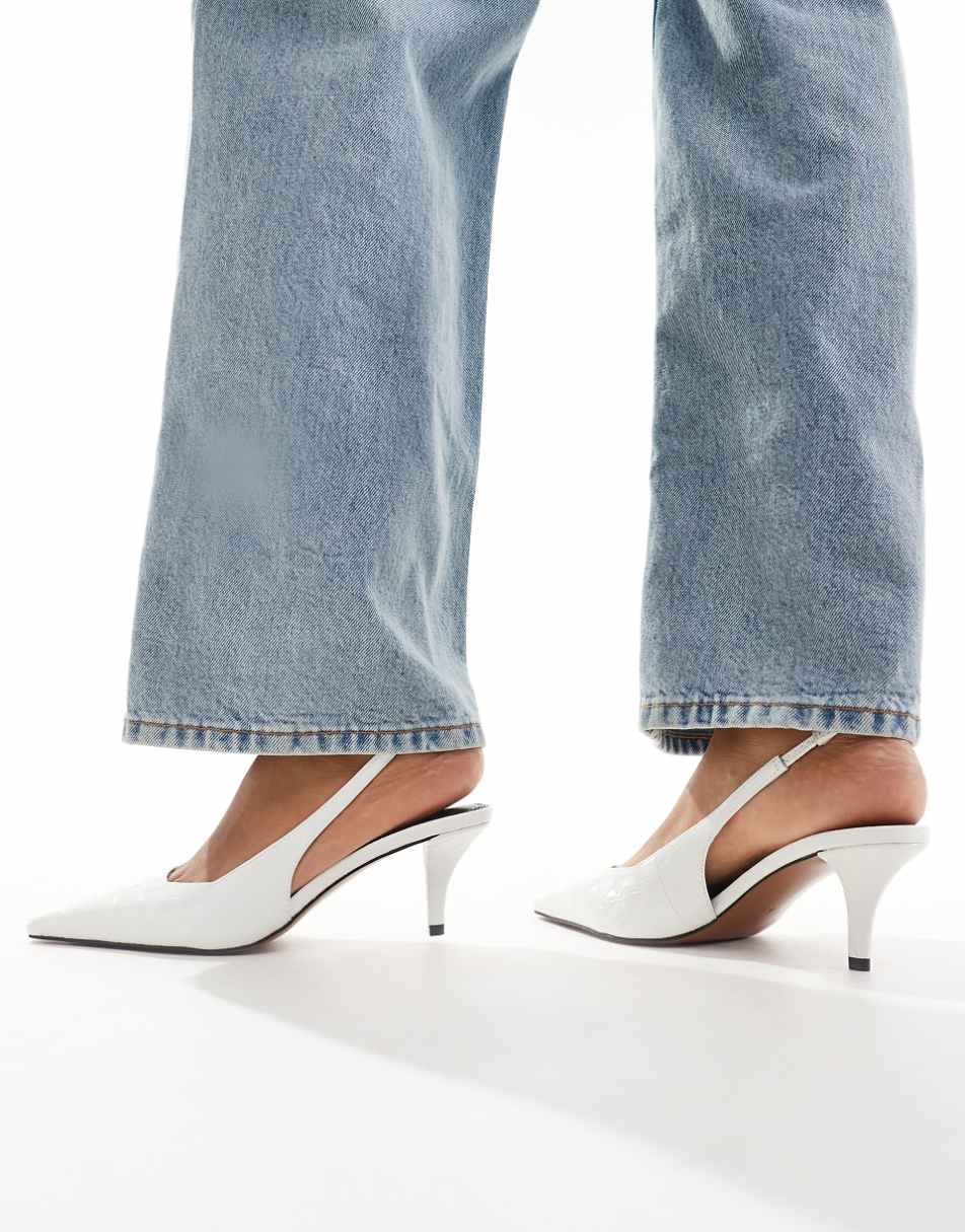 ASOS DESIGN Shake slingback kitten heels in white croc