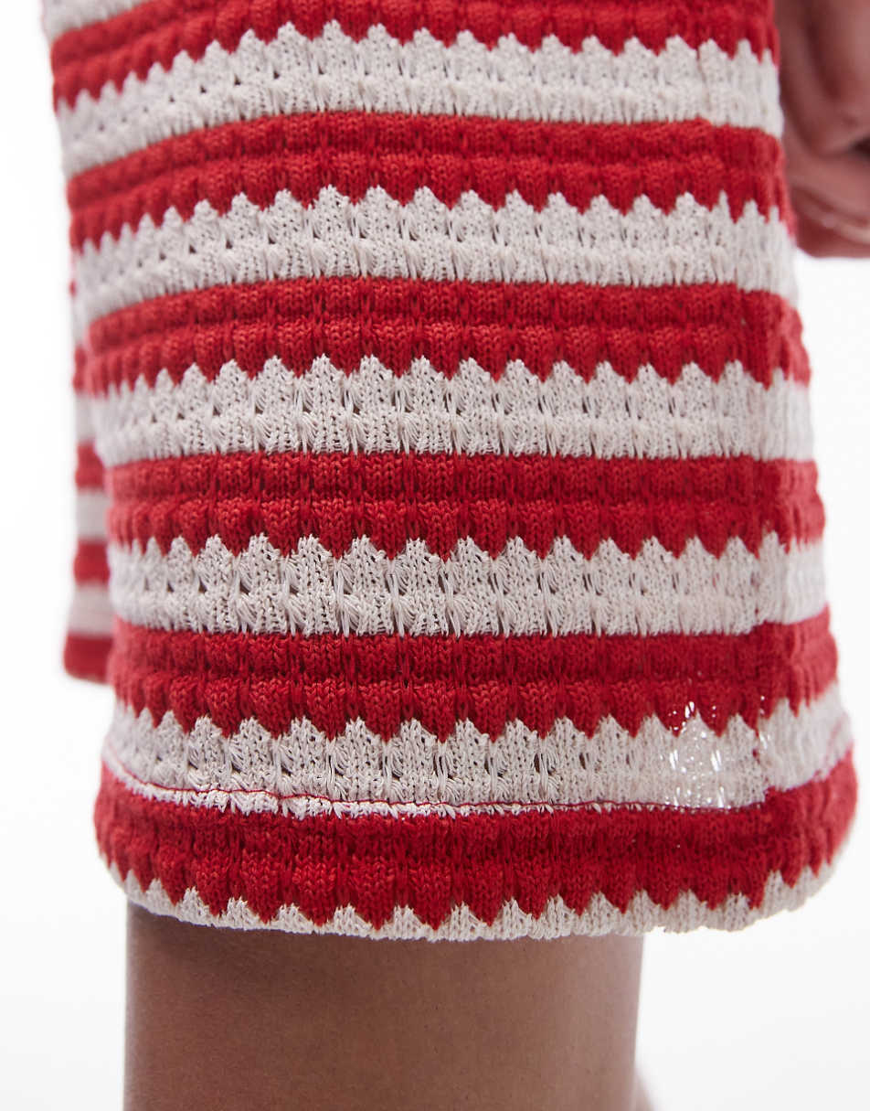 Topshop stripe knit beach shorts in red