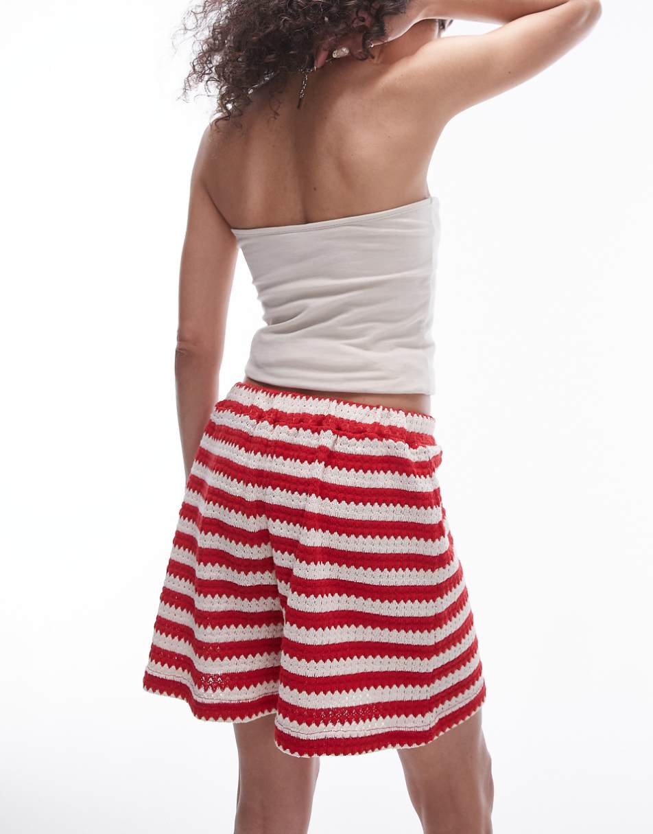 Topshop stripe knit beach shorts in red