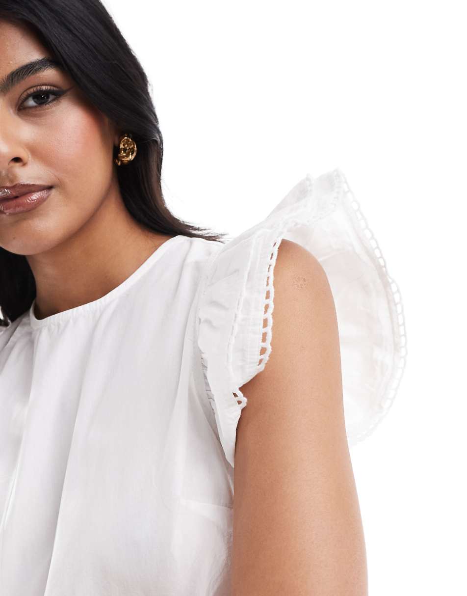 ASOS DESIGN cut-out waist ruffle sleeve romper in white