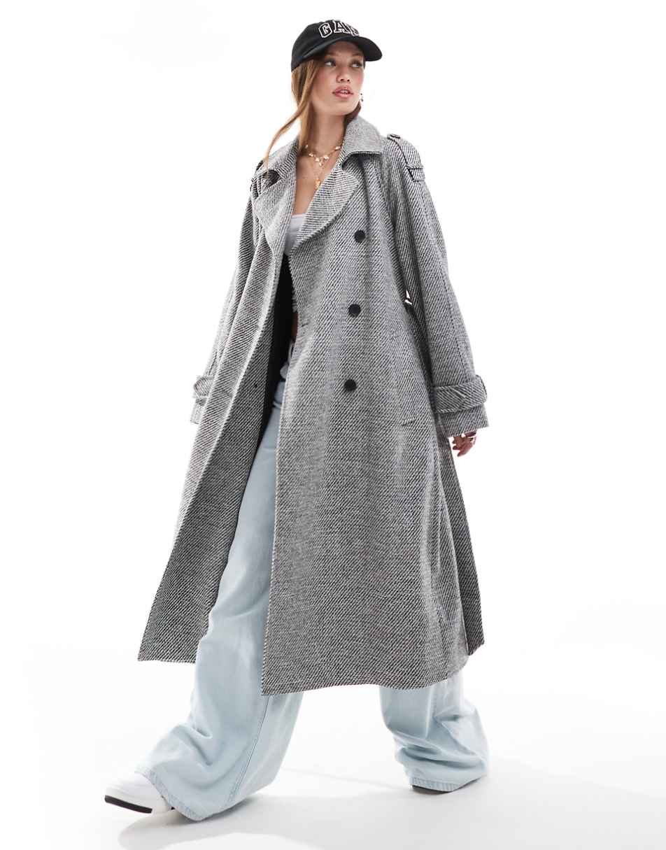 ASOS DESIGN formal faux wool trench coat in salt and pepper