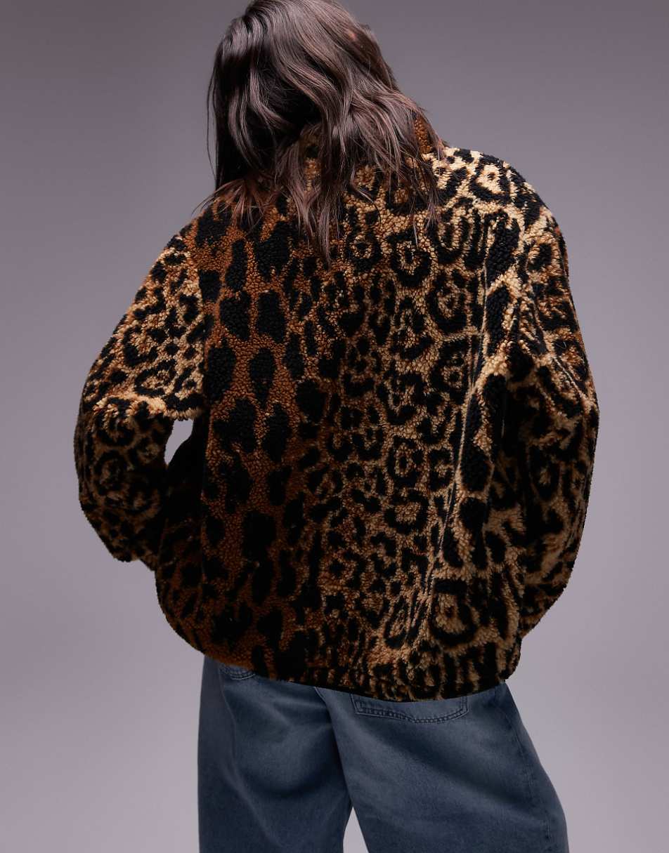 Topshop jacquard borg fleece in leopard