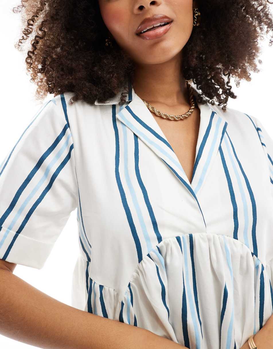 ASOS DESIGN midi shirt dress with camp collar and corset hem in two tone stripe