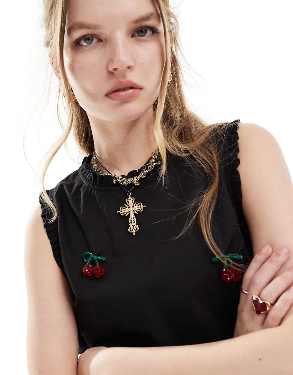 Sister Jane cherry embellished mini dress in black