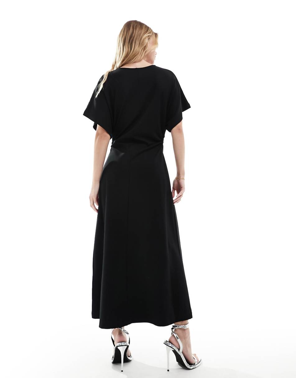 & Other Stories jersey midaxi dress with extended shoulder in black