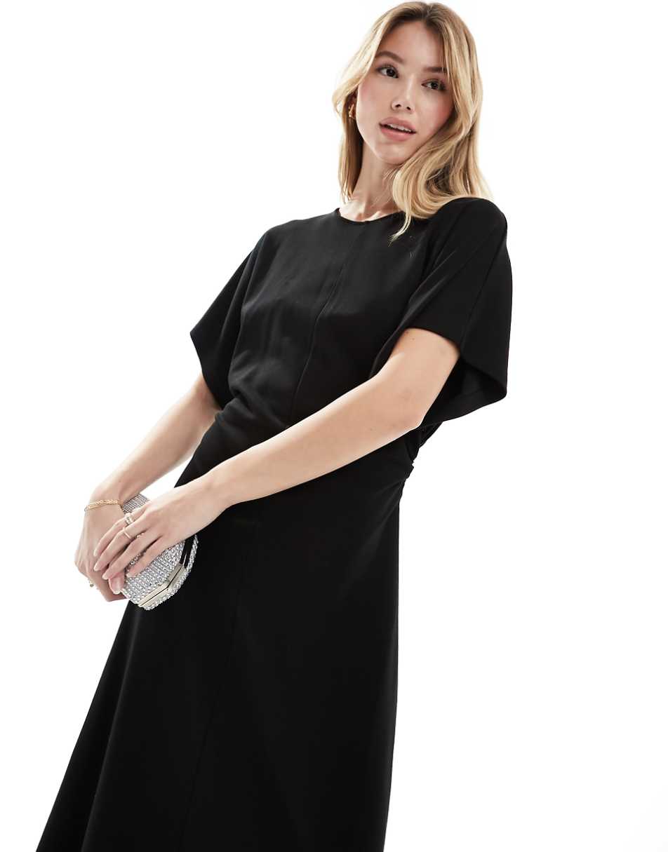 & Other Stories jersey midaxi dress with extended shoulder in black