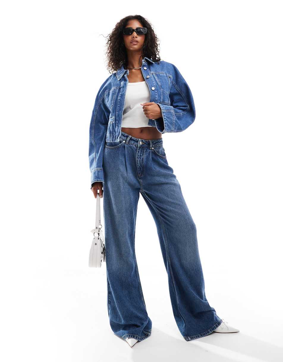 & Other Stories cropped denim jacket with volume sleeves in blue wash