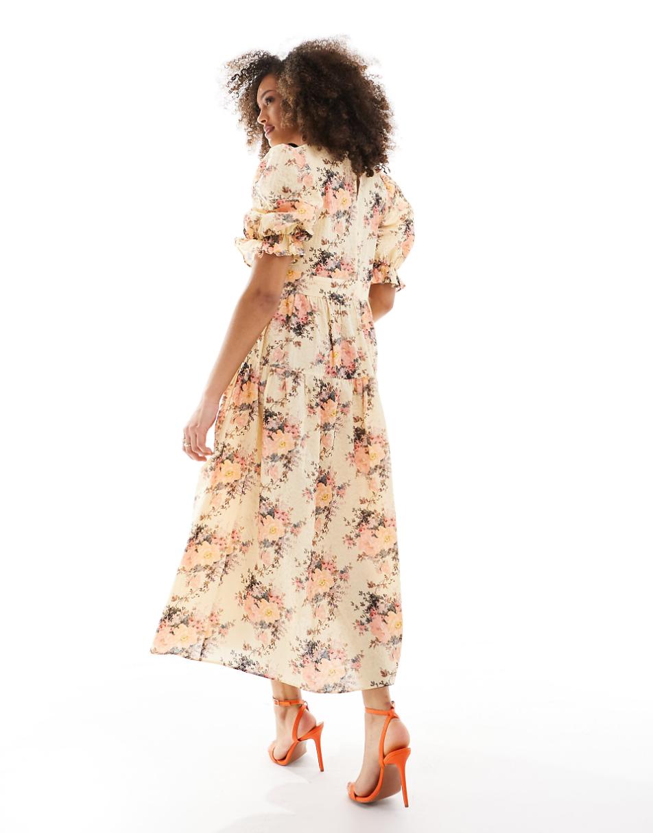 & Other Stories puff sleeve midi dress in floral print