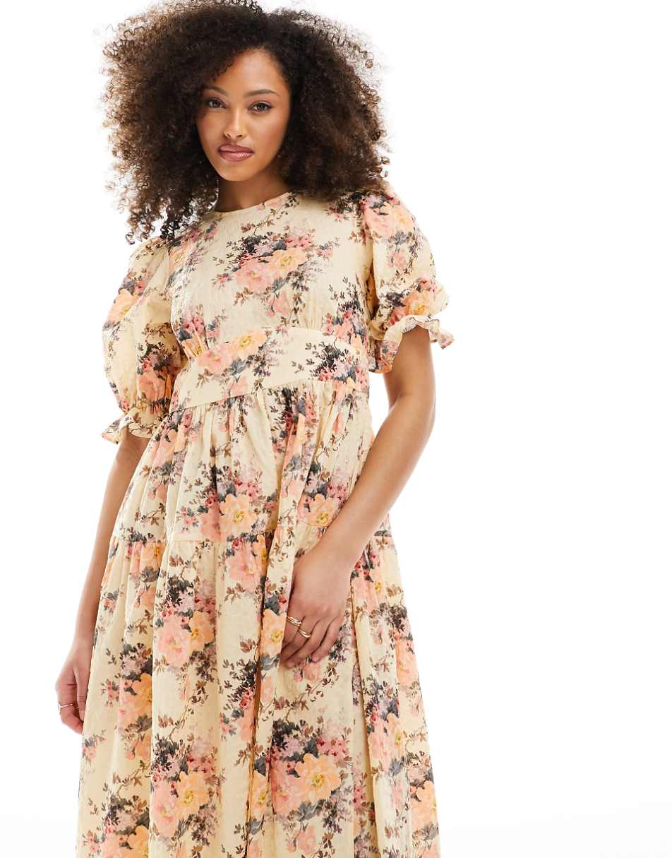 & Other Stories puff sleeve midi dress in floral print