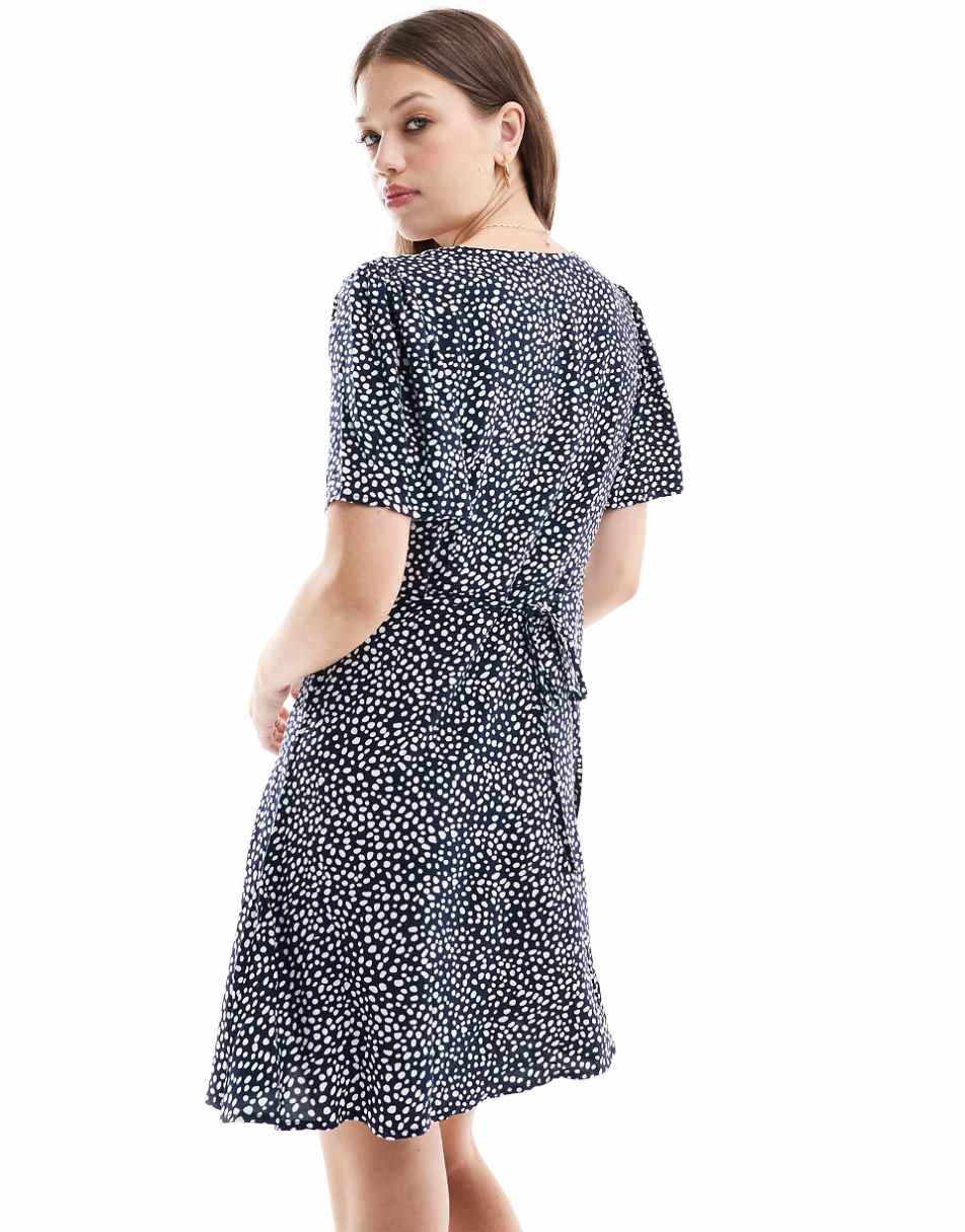 Vero Moda button up mini skater dress in navy spot print