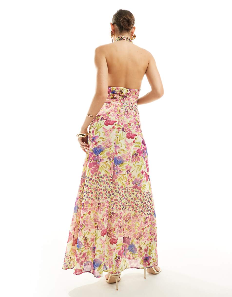 Vero Moda halterneck maxi dress in mixed floral print