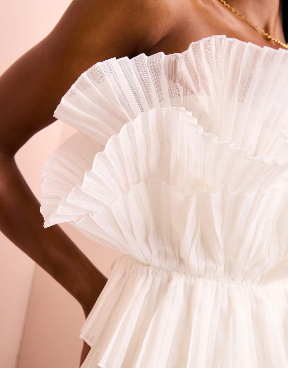 ASOS LUXE pleated organza bandeau top with drape in white