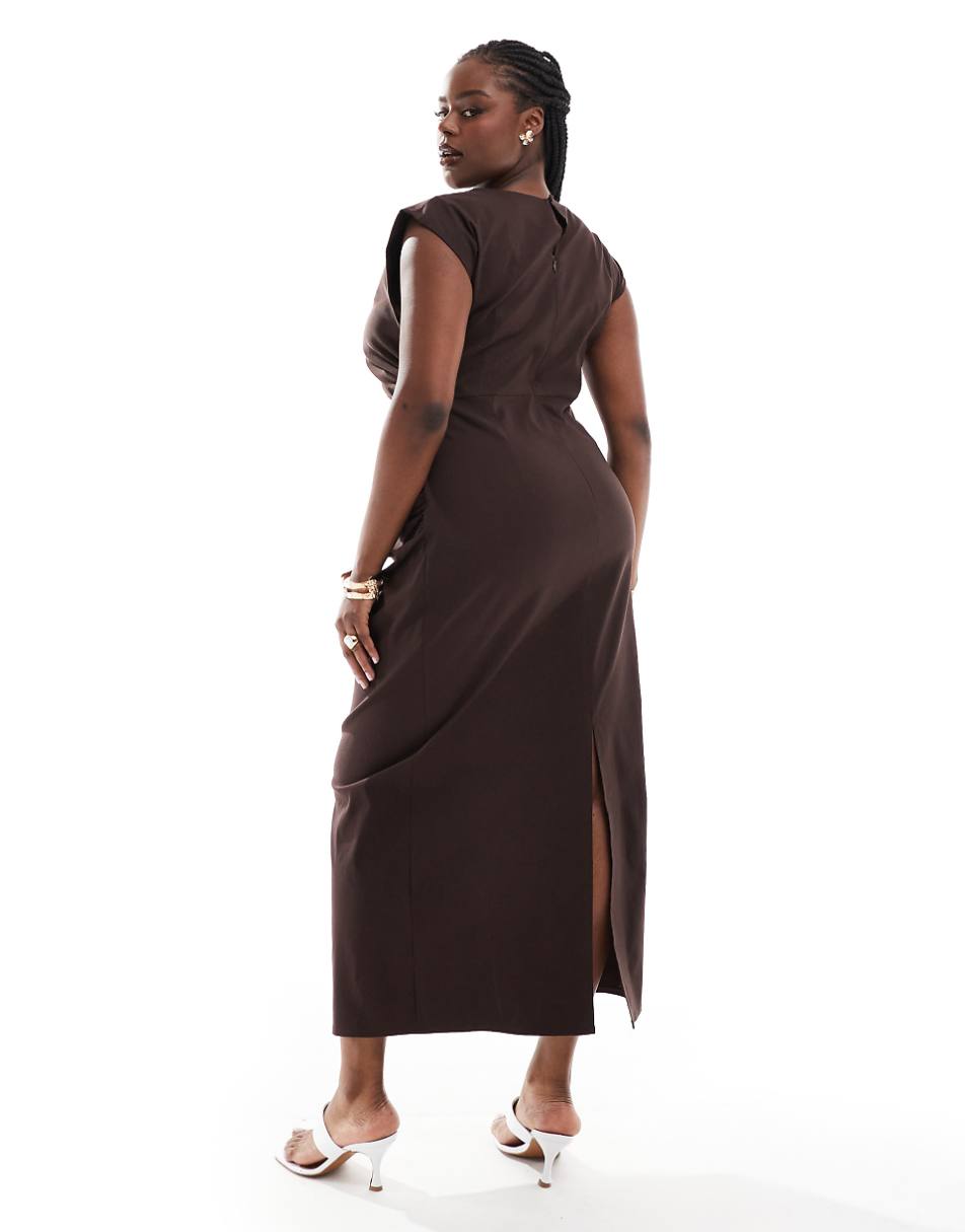 ASOS DESIGN Curve drape detail midi dress in brown