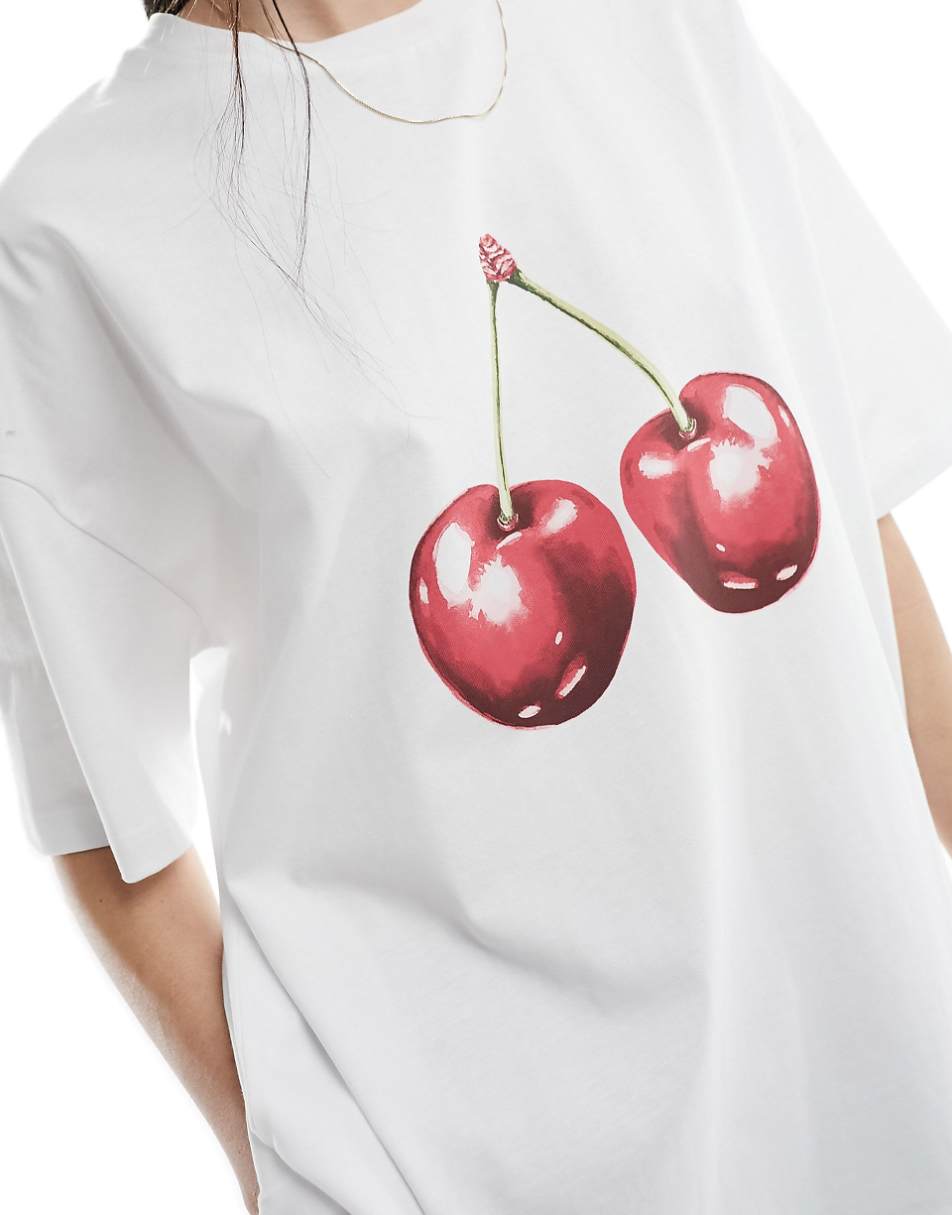 ASOS DESIGN oversized t-shirt with cherry graphic in white