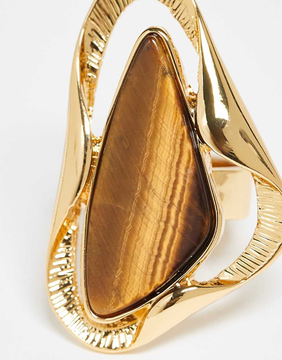 ASOS DESIGN Limited Edition 14k gold plated ring with molten design and tigers eye real semi precious stone