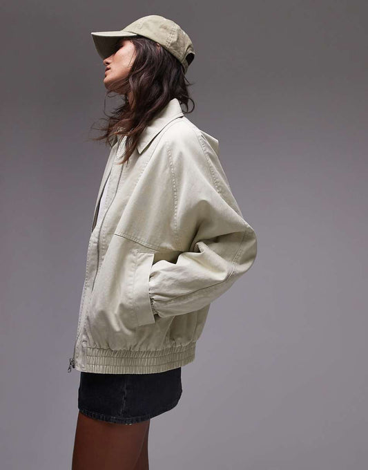 Topshop acid washed bomber jacket in stone